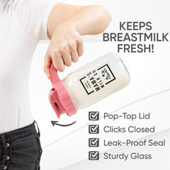 Nestberry breast milk pitcher features silicone seal ring and easy lid removal notch