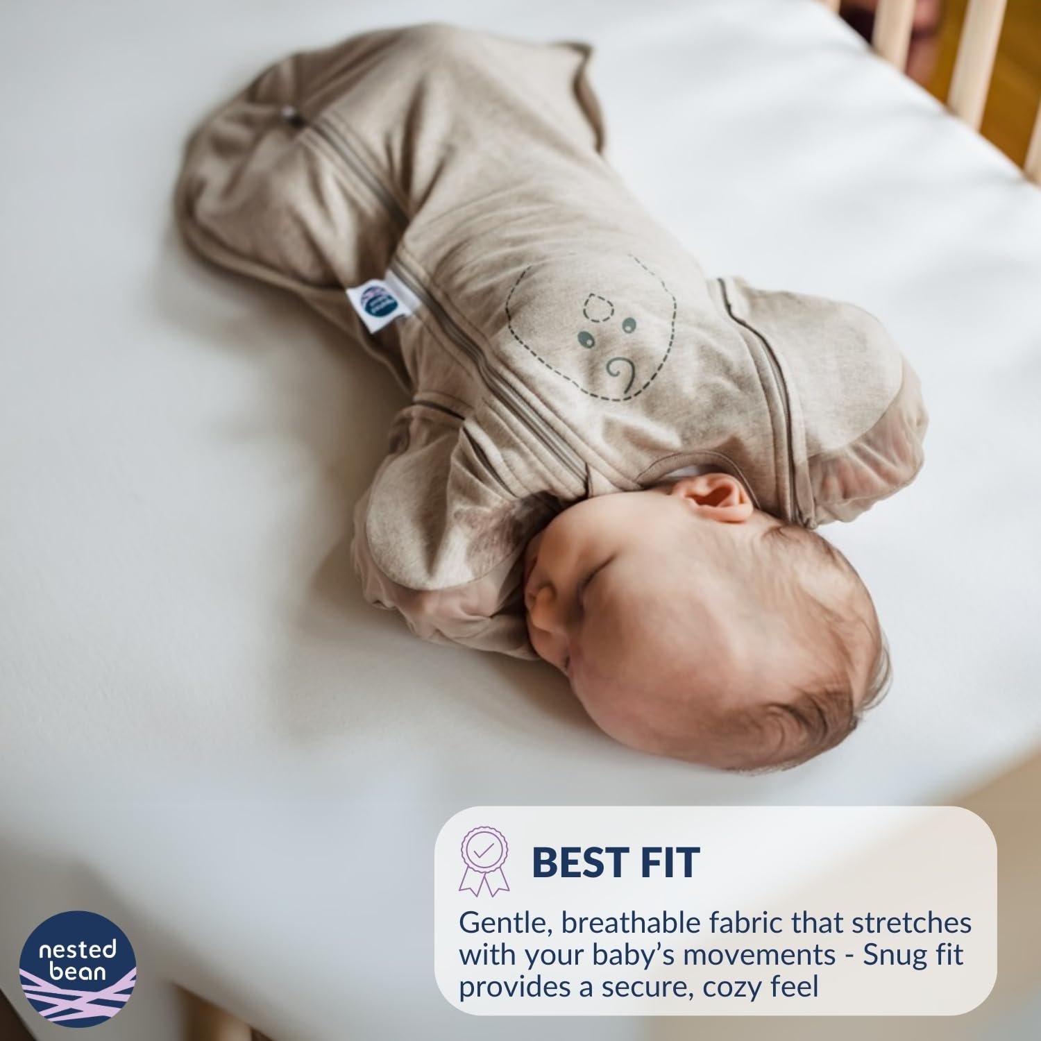 Nested Bean Air Sage packaging highlights easy setup and safe sleep solution