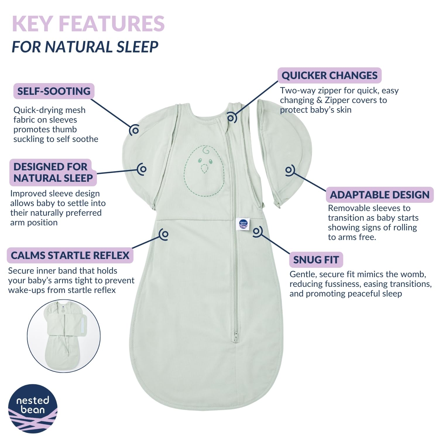 Nested Bean Air self-soothing hands with quick-dry mesh keep baby comfortable during sleep