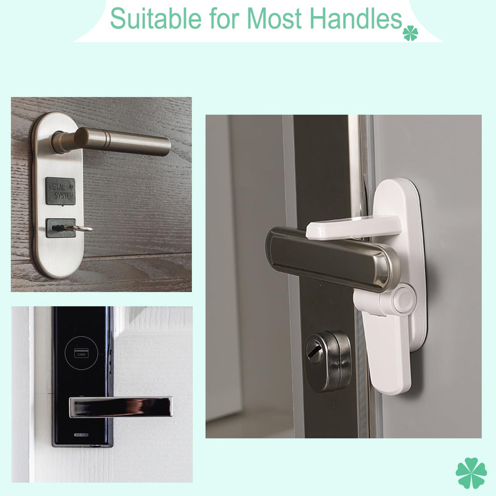 NestGuard door lever lock installed in a bedroom setting.