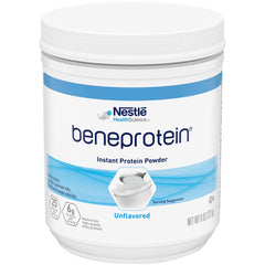 Nestlé Nutritional Beneprotein tub closeup showing high-quality whey protein for muscle maintenance.