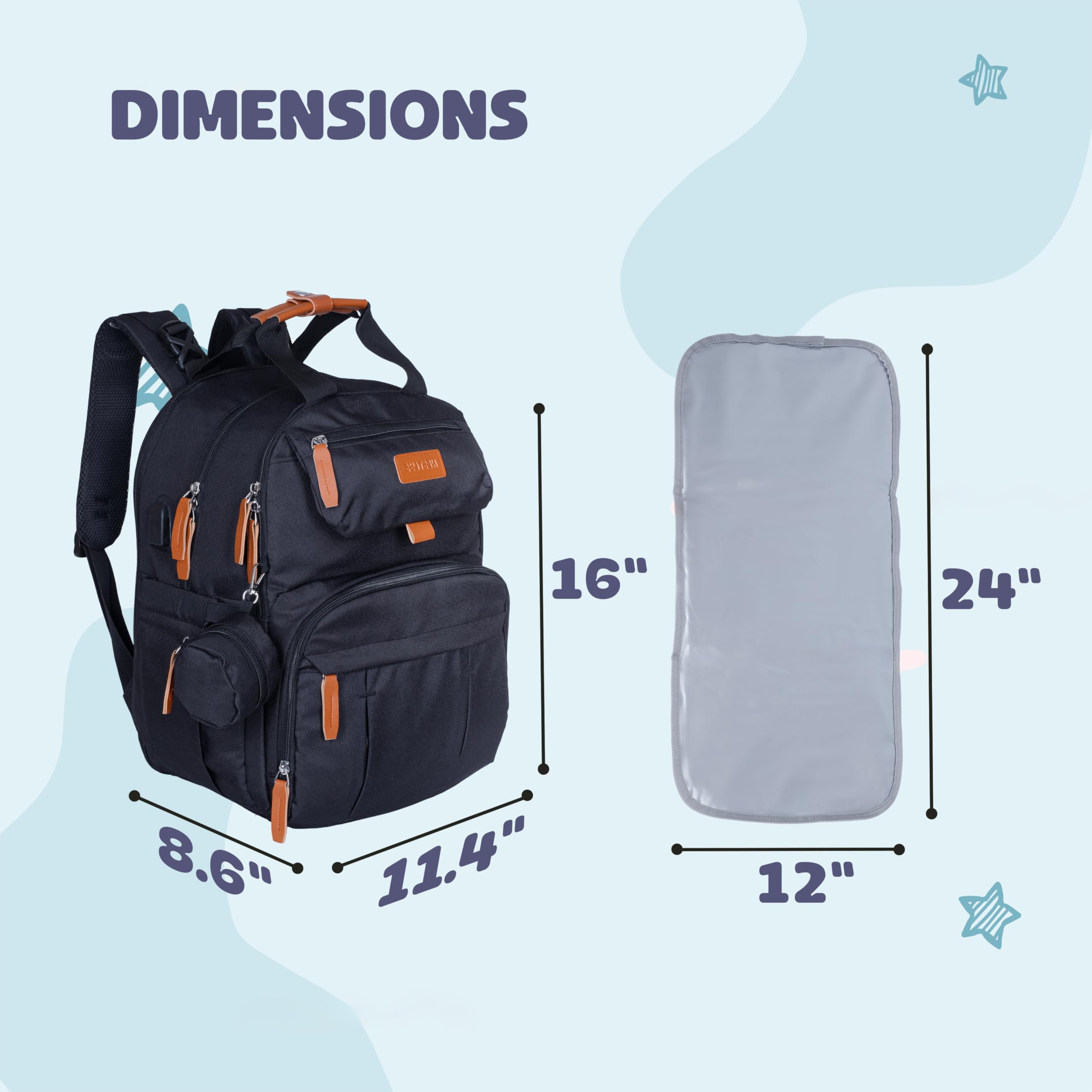 Nestlys Expandable Diaper Bag Backpack on a stroller shows hands-free travel convenience.