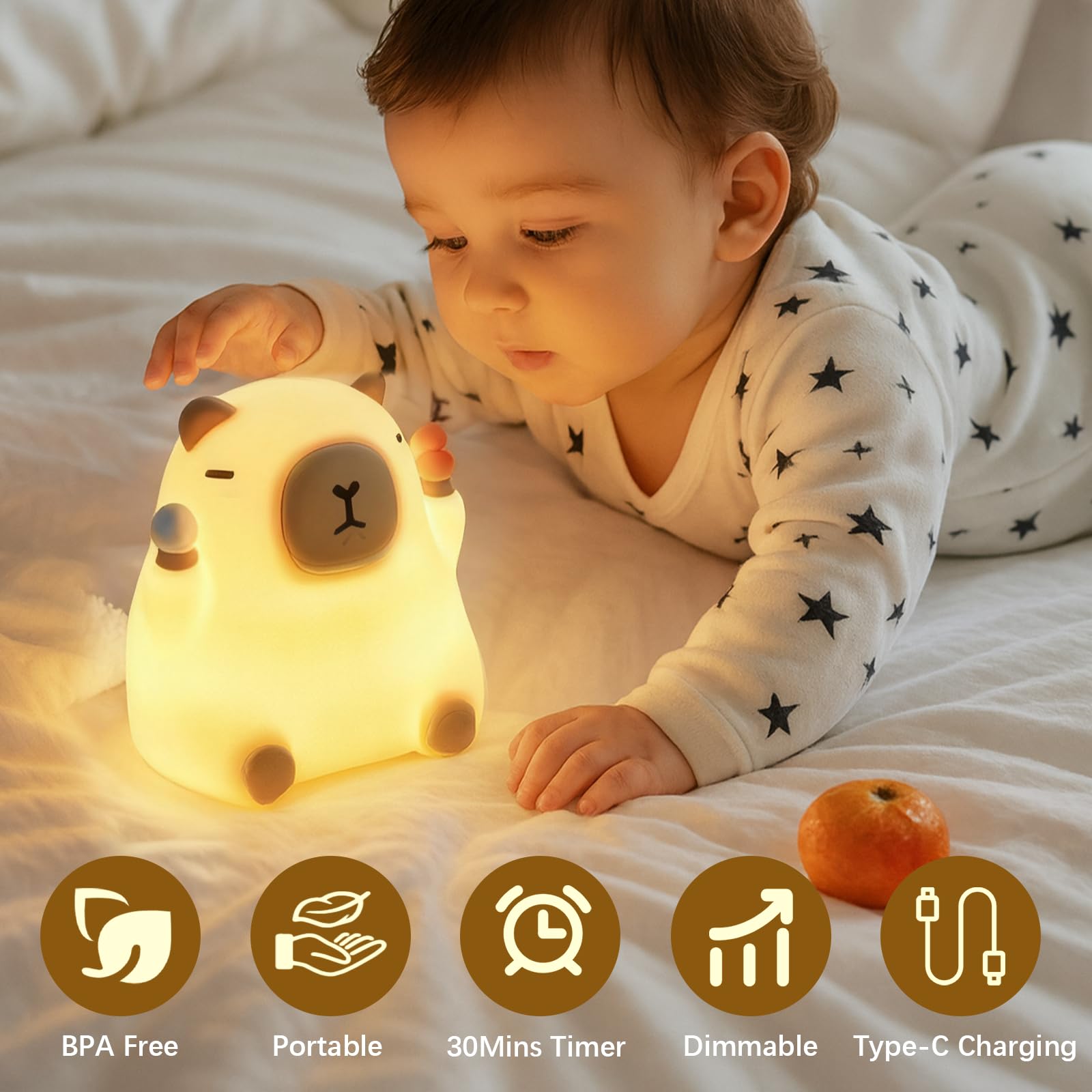 NesveCit Capybara Night Light tap brightness option for cozy evenings