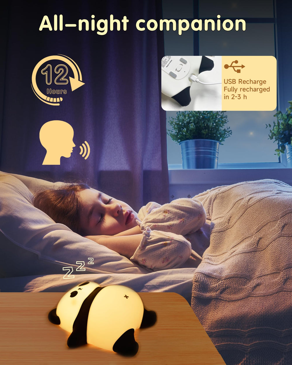 NesveCit panda lamp with touch sensor enables hands-free control from bed.