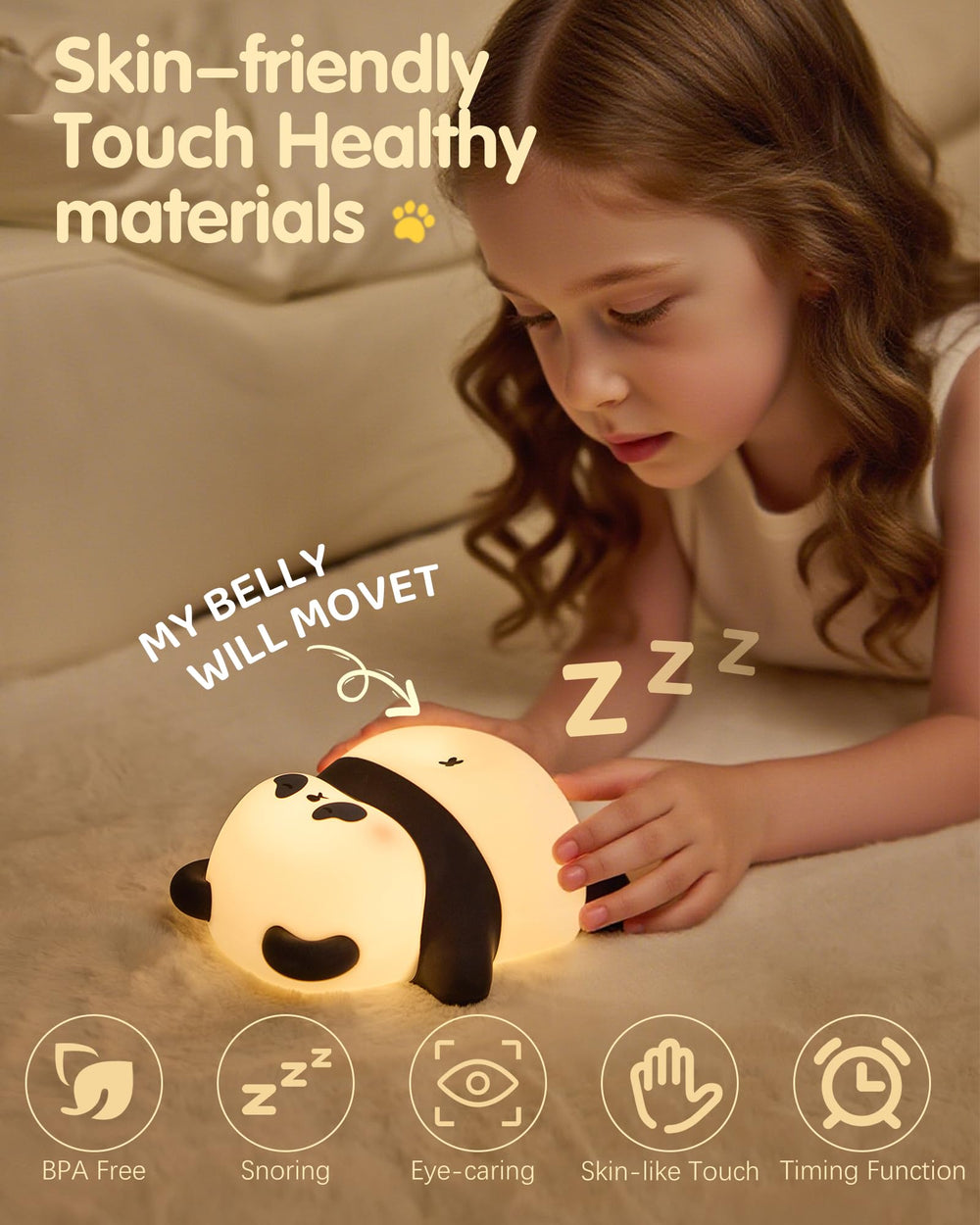 NesveCit Snoring Panda Night Light battery powered for wireless use.
