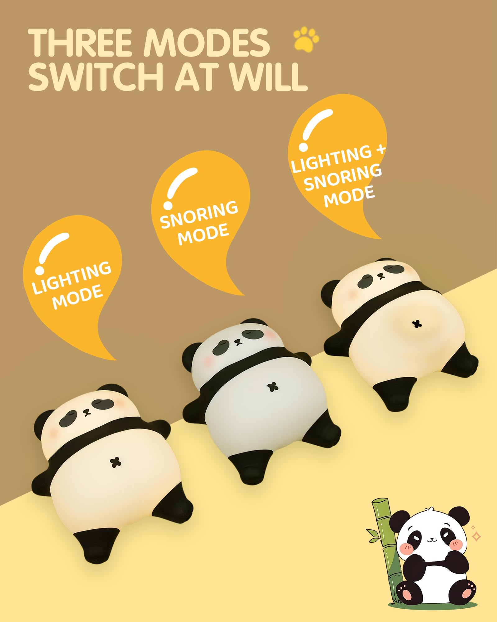 NesveCit Panda night light charges via USB for long-lasting power.