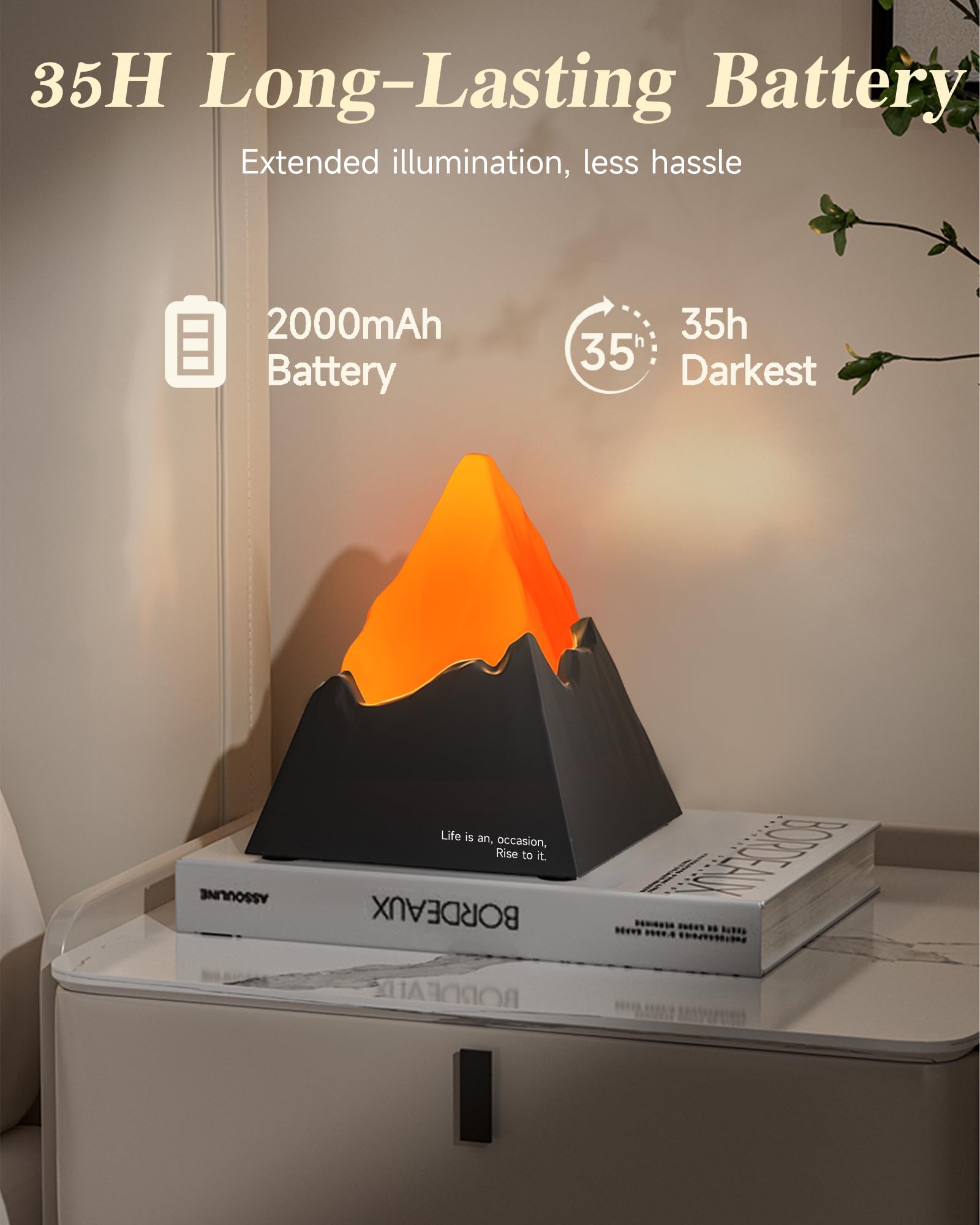 NesveCit Volcano Lamp dimmed and bright settings for versatile mood lighting.
