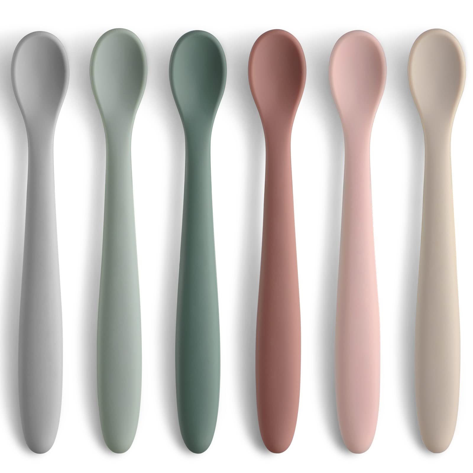 NETANY six-piece silicone baby spoons set with soft tips for gentle feeding.