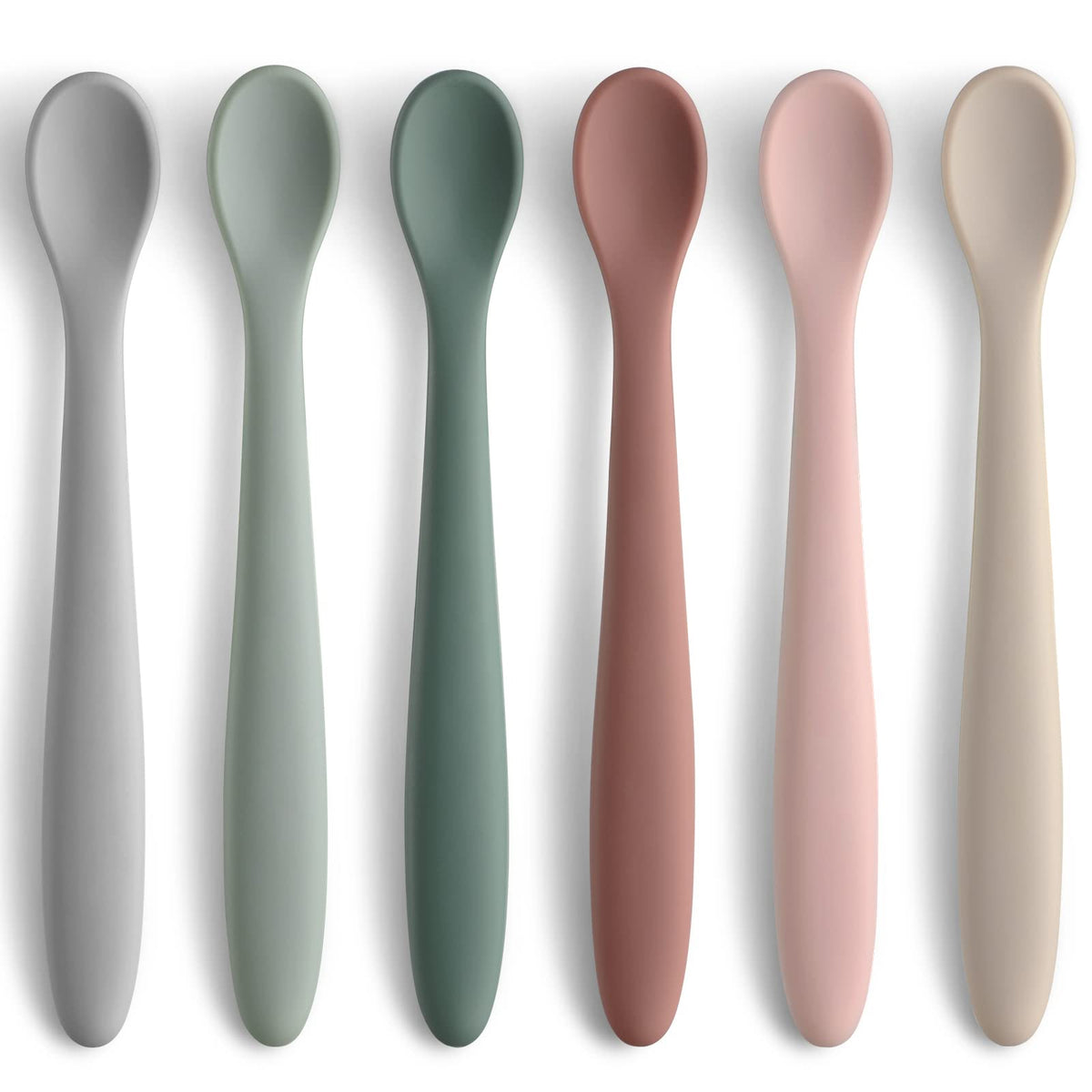 NETANY six-piece silicone baby spoons set with soft tips for gentle feeding.