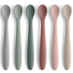 NETANY six-piece silicone baby spoons set with soft tips for gentle feeding.