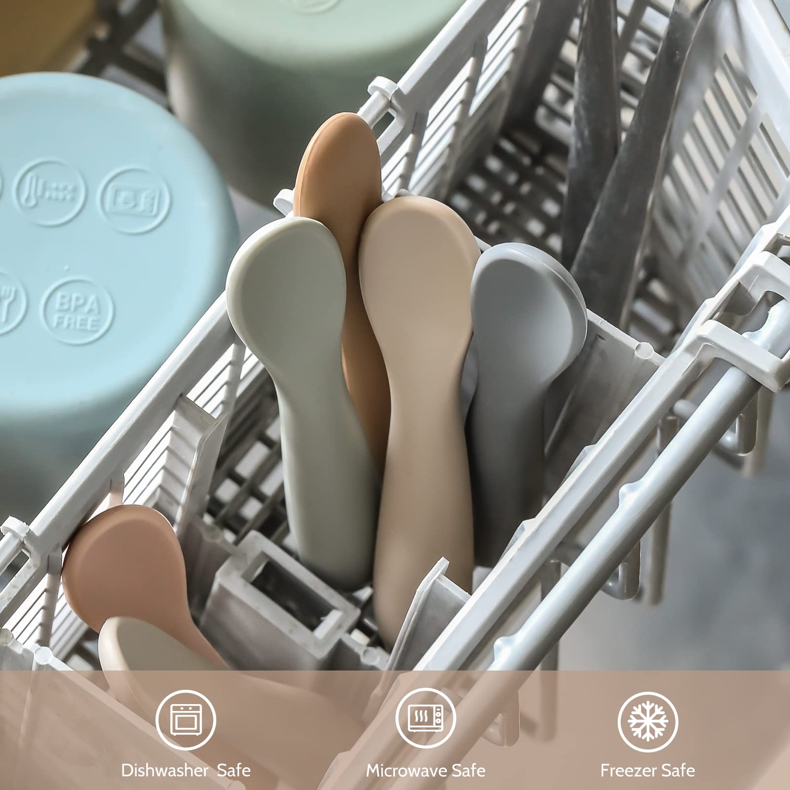 NETANY pastel spoons shown during a calm mealtime routine.
