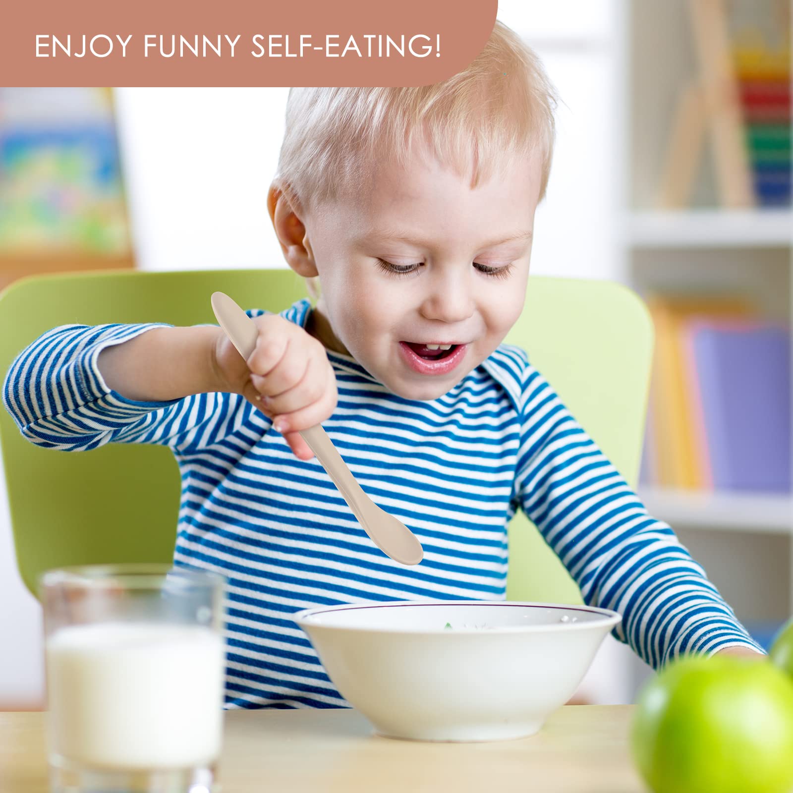Six-piece set ideal for purees, yogurt, and fruits at meals.