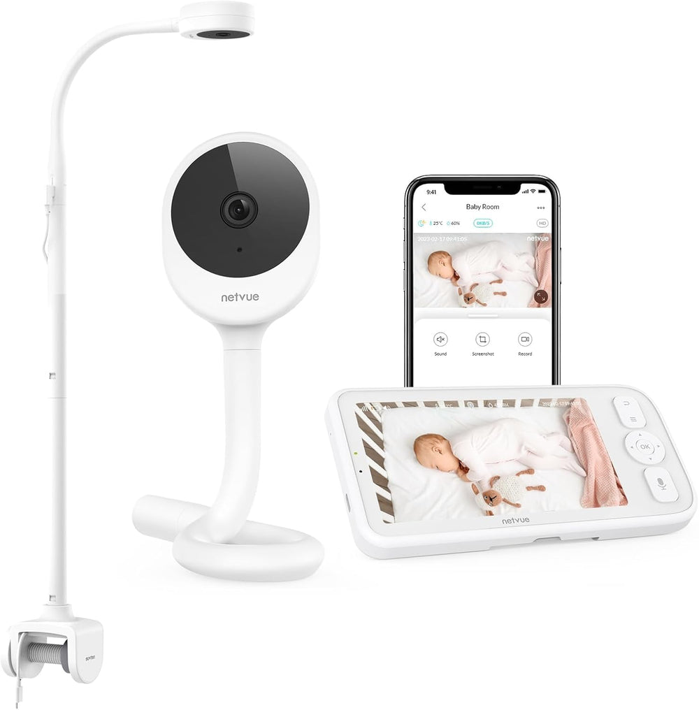 NETVUE Peekababy 5in display offers crystal-clear live video for easy baby monitoring.