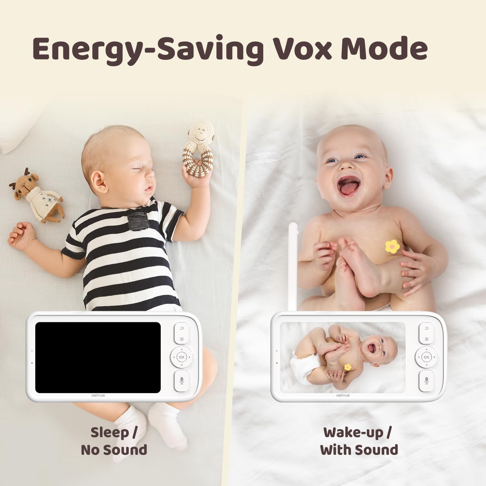 NETVUE Peekababy lullabies and feeding reminders help with bedtime routines.