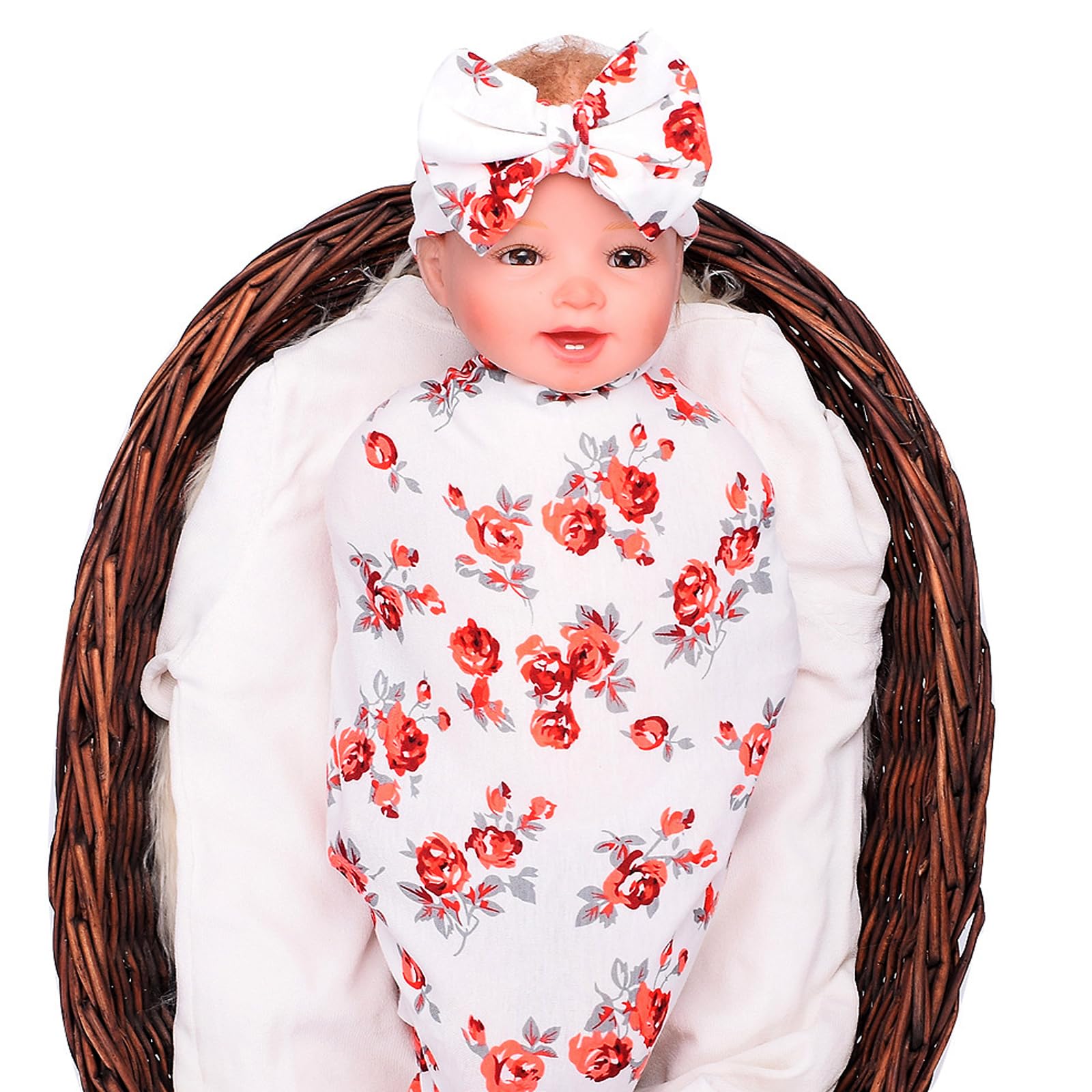 Newborn Swaddle Blanket floral knit close-up showing soft texture for snuggling.