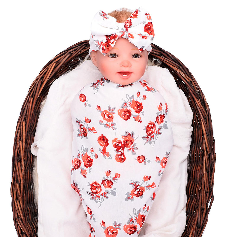 Newborn Swaddle Blanket floral knit close-up showing soft texture for snuggling.