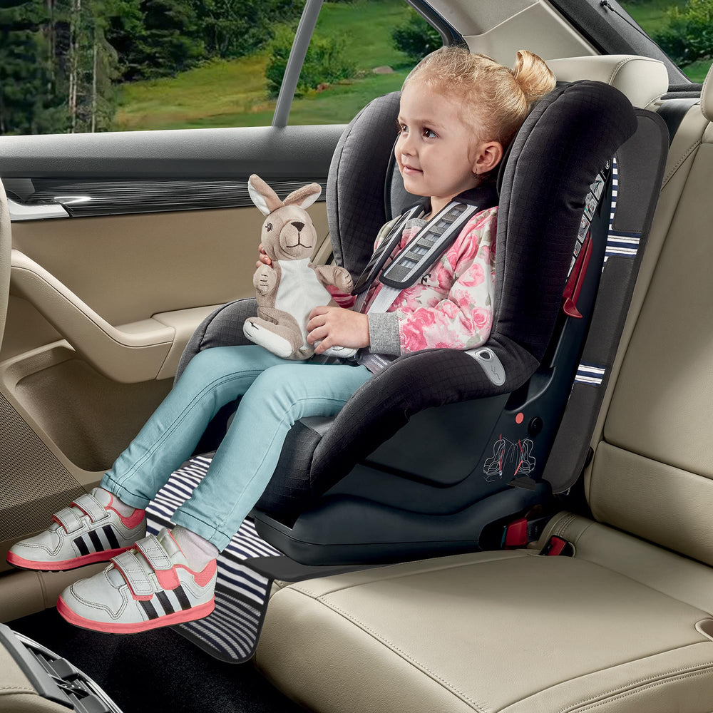 NEWFOM car seat protector easy to install with adjustable top straps.