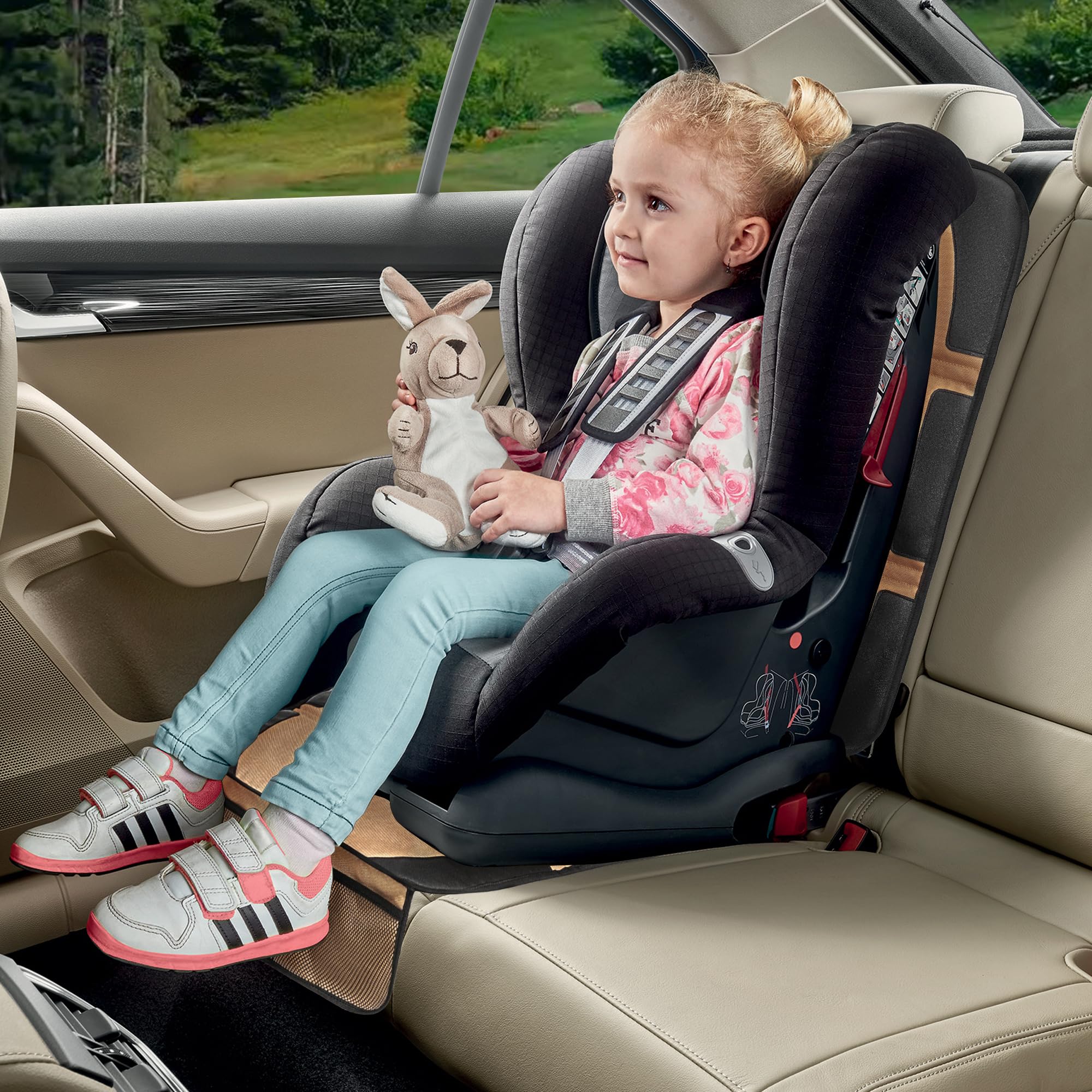 NEWFOM large protection area demonstrates full-coverage design for various car seats.