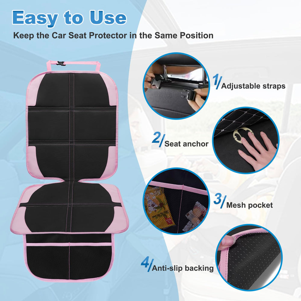 NEWFOM pink car seat protector with non-slip backing stays securely in place.
