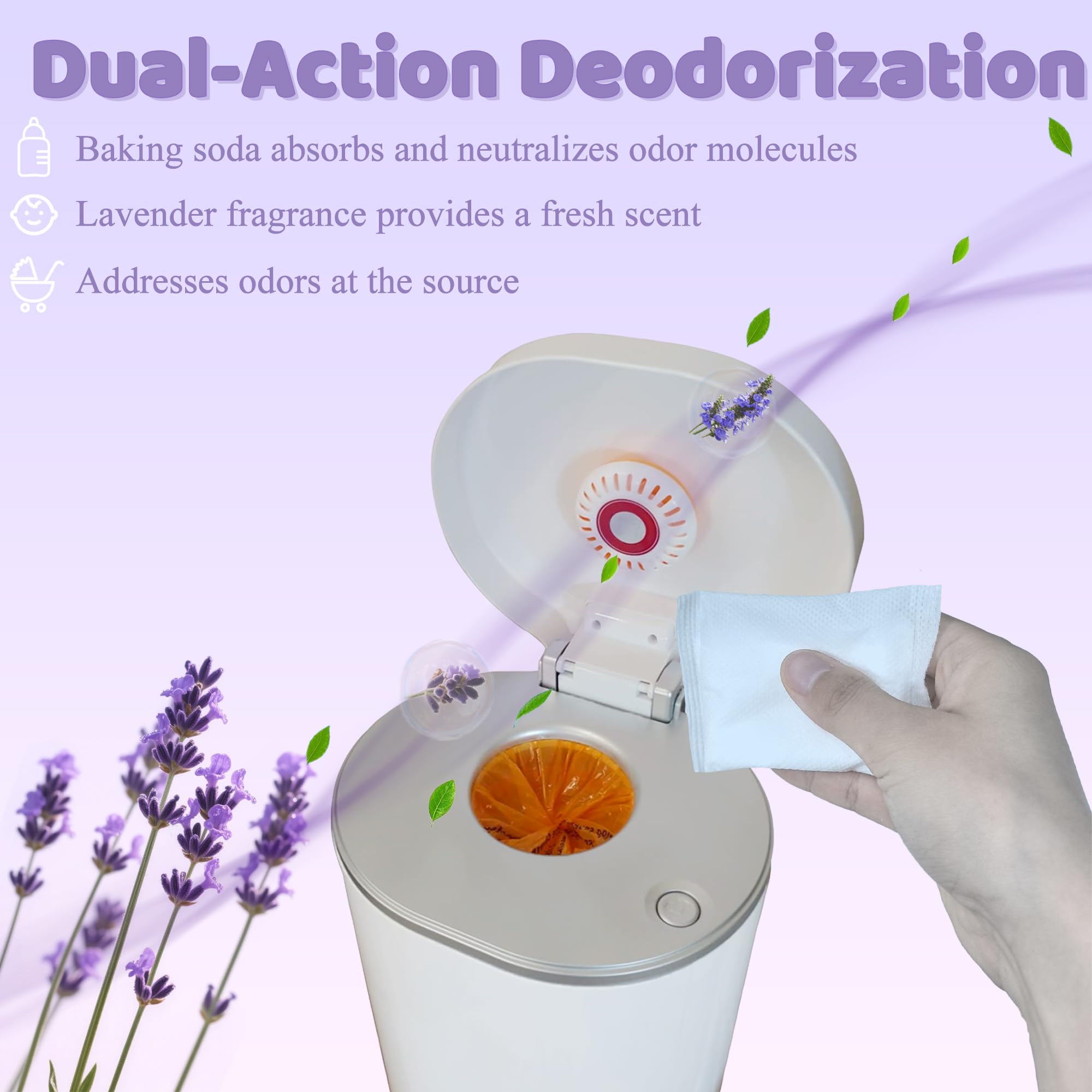 NEWKE dual-action deodorization closeup showing odor absorption and lavender scent
