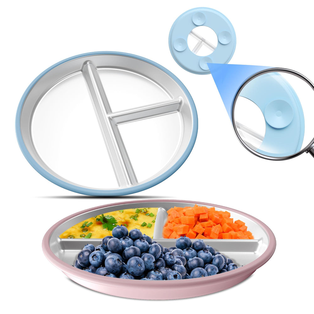 NEWKITCHEN toddler plates with suction base keep meals stable to reduce spills.