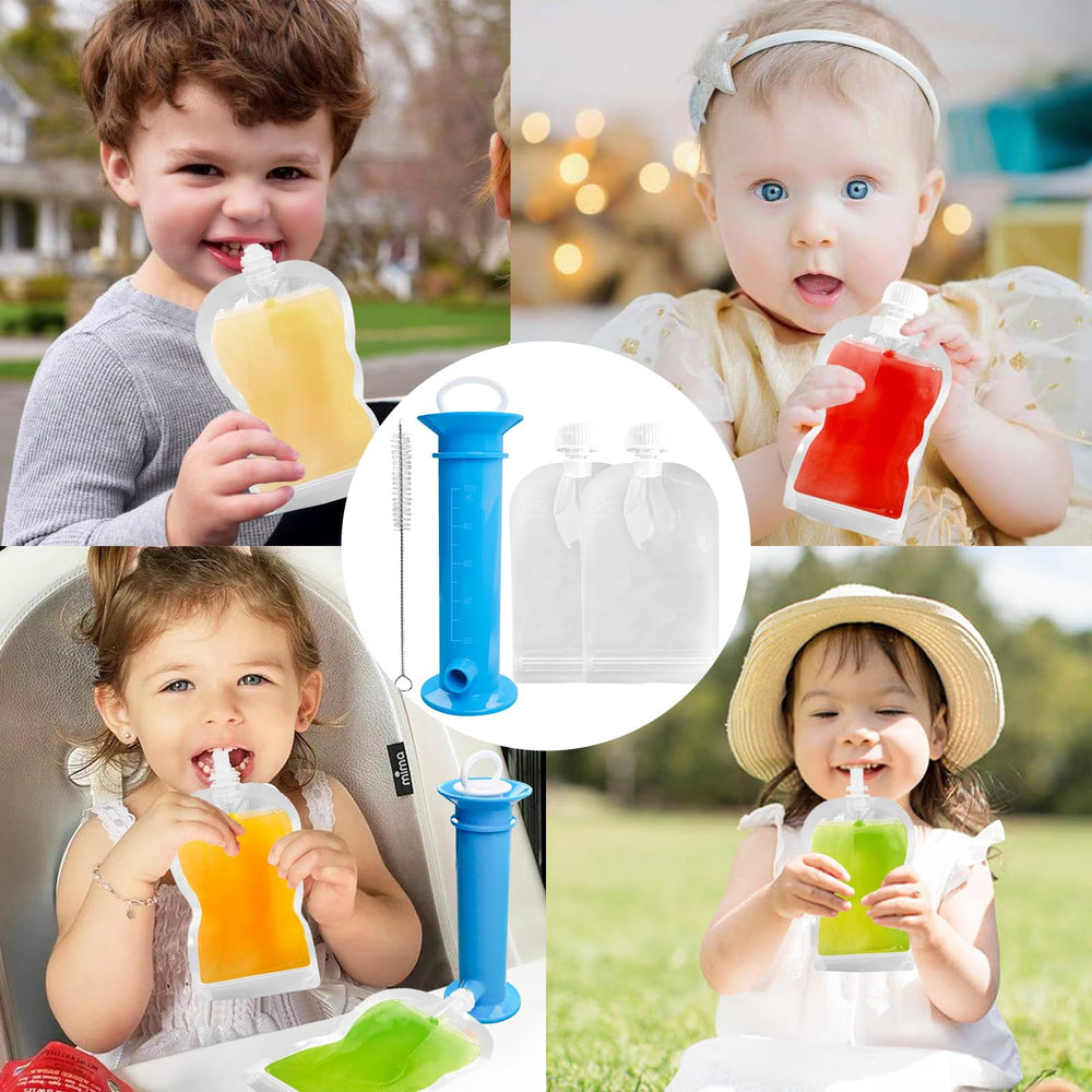 Newmemo on-the-go feeding setup with filled pouches