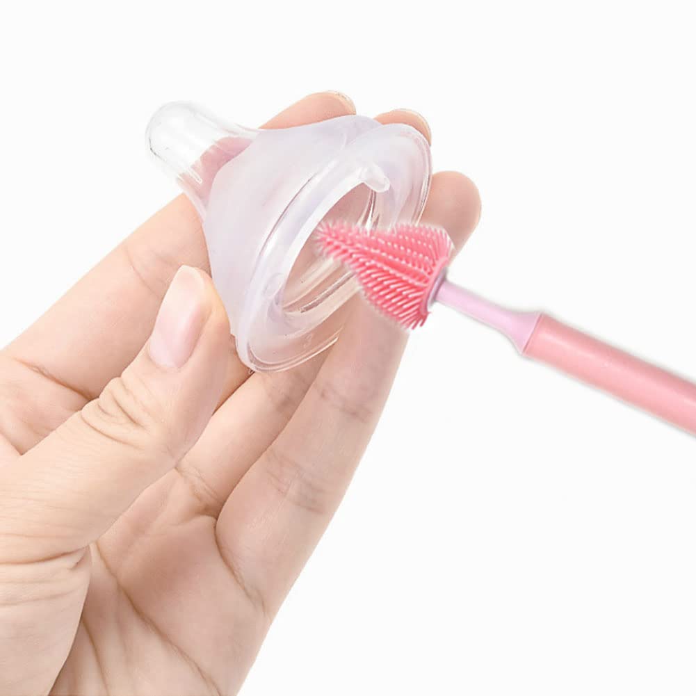 Newmemo soft-head silicone brush protects bottles while scrubbing away residue