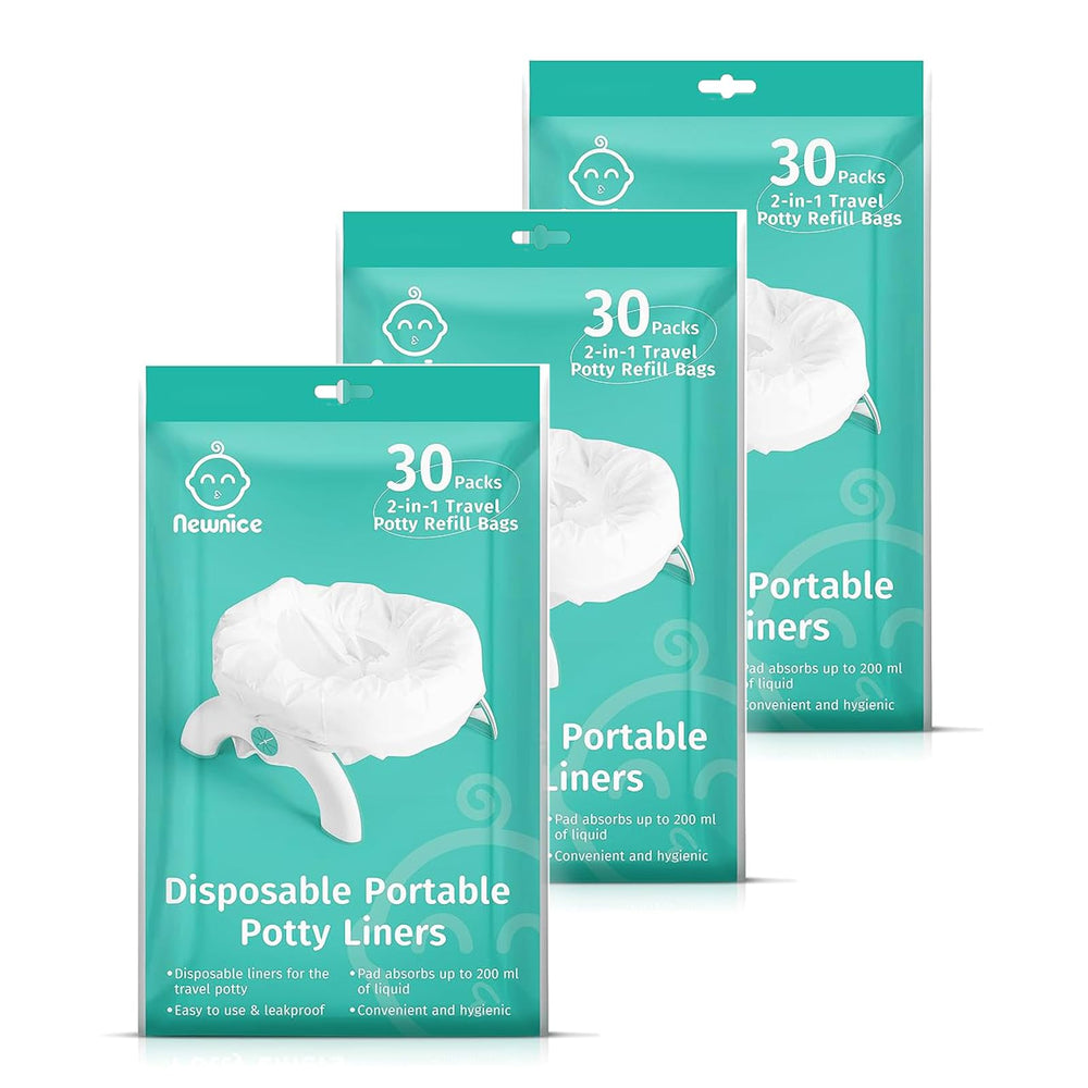 Newnice 90-pack disposable potty liners package view for home or travel use