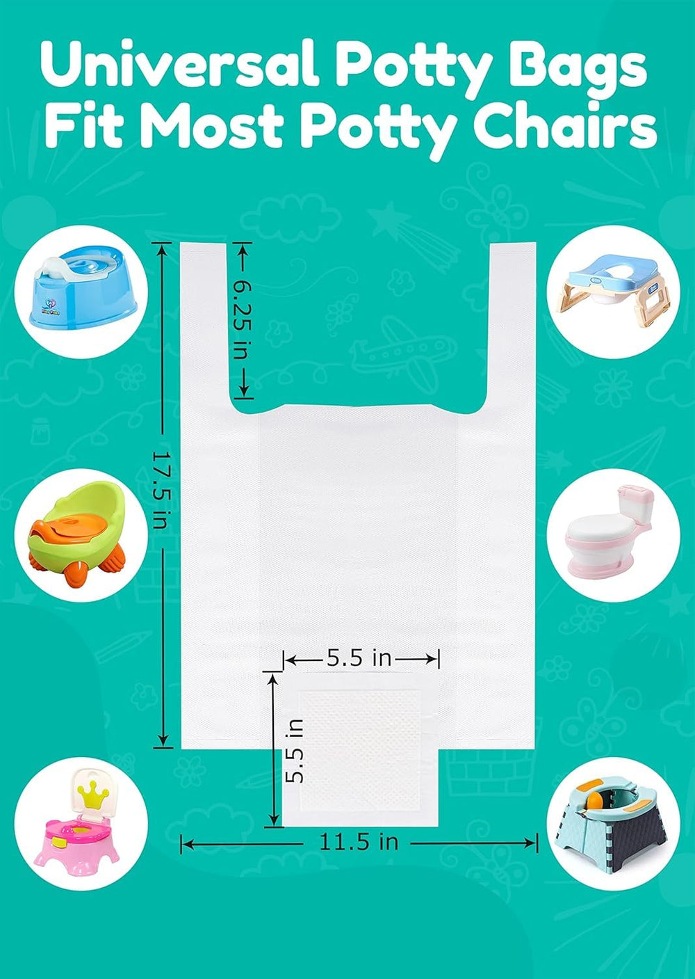 Newnice OXO Tot 2-in-1 Go compatibility shown on the liner securing to the potty