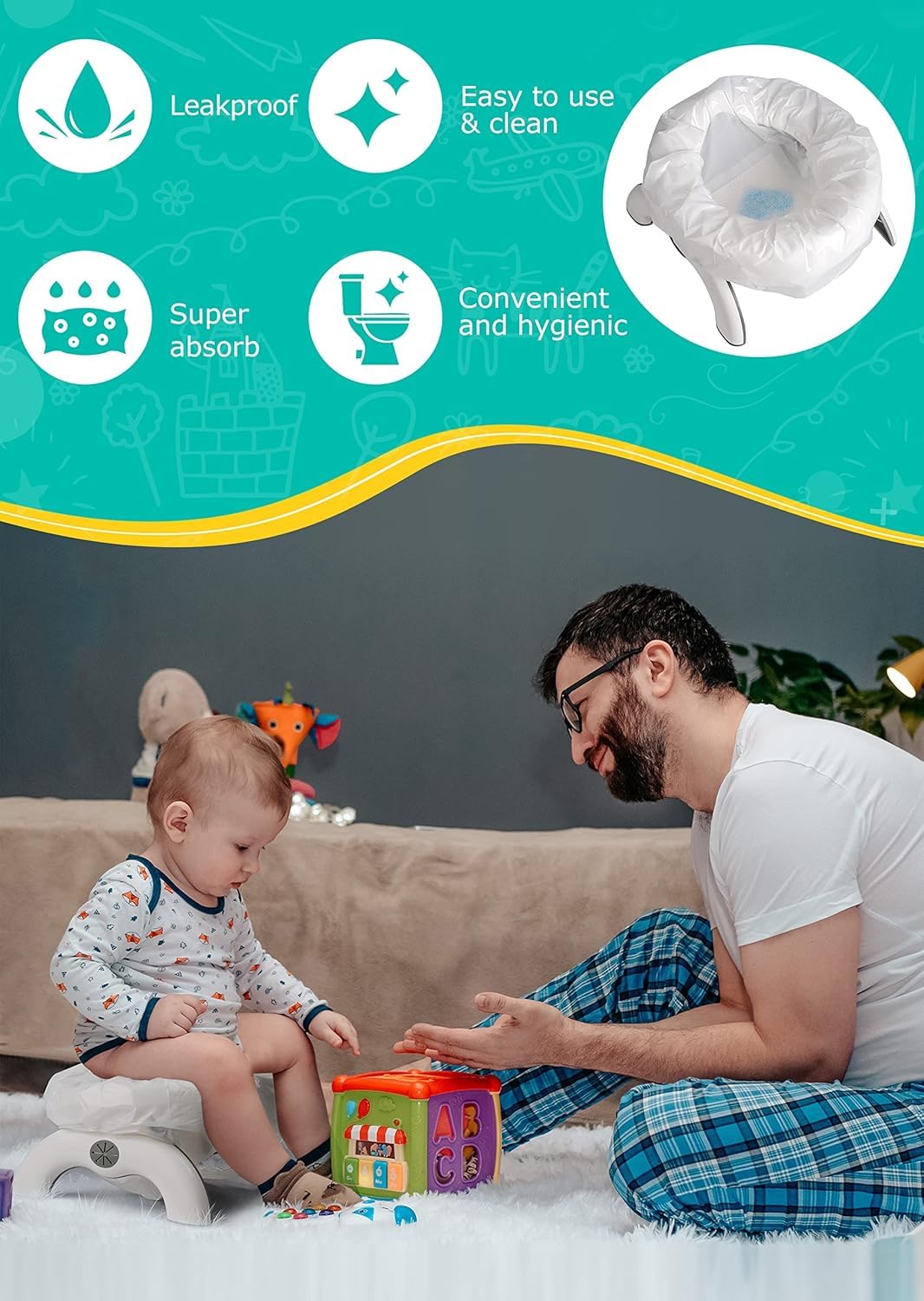 Newnice travel-friendly potty bags arranged for on-the-go use during trips
