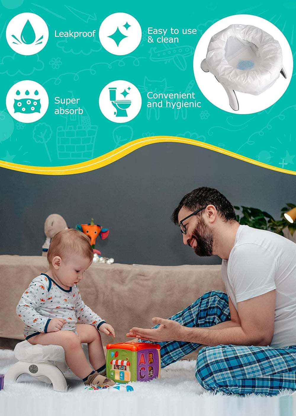 Newnice travel-friendly potty bags arranged for on-the-go use during trips