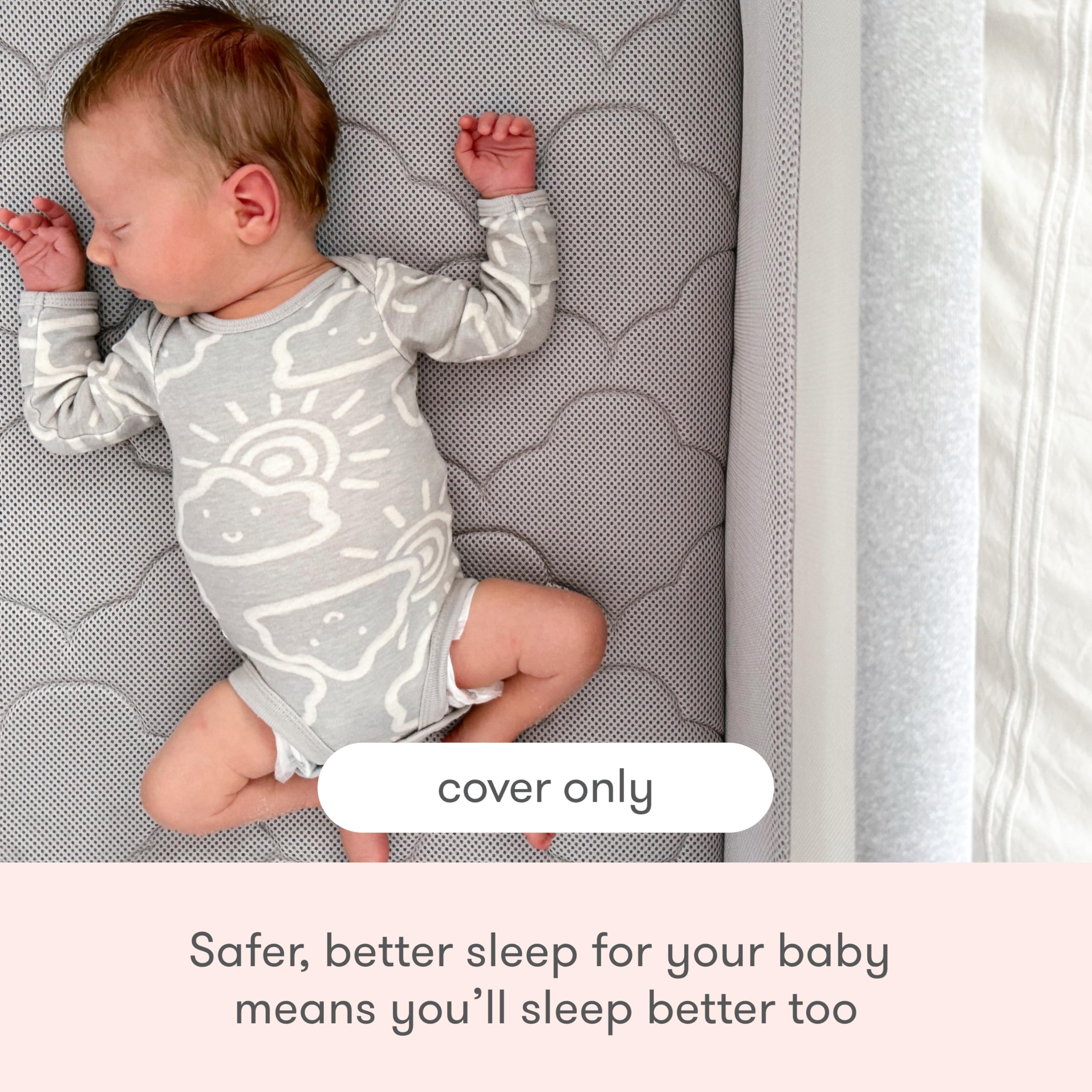 Newton Baby Extra Bassinet Cover gray material detail emphasizes non-toxic, safe construction.