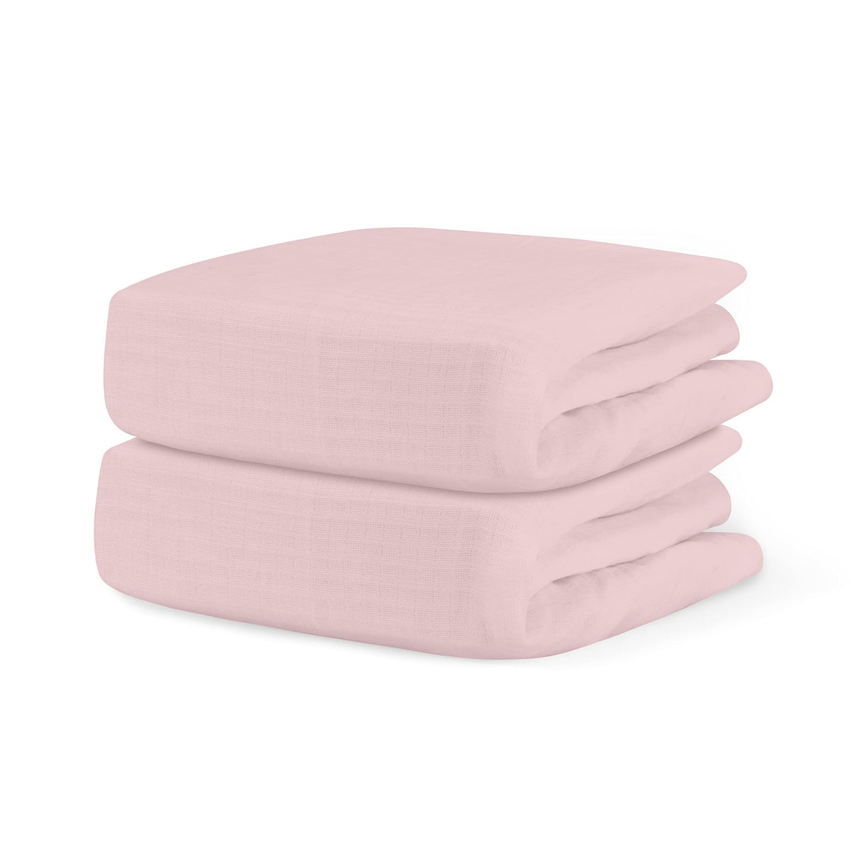 Newton Baby pink 2-pack fitted crib sheet on mattress, breathable organic cotton.