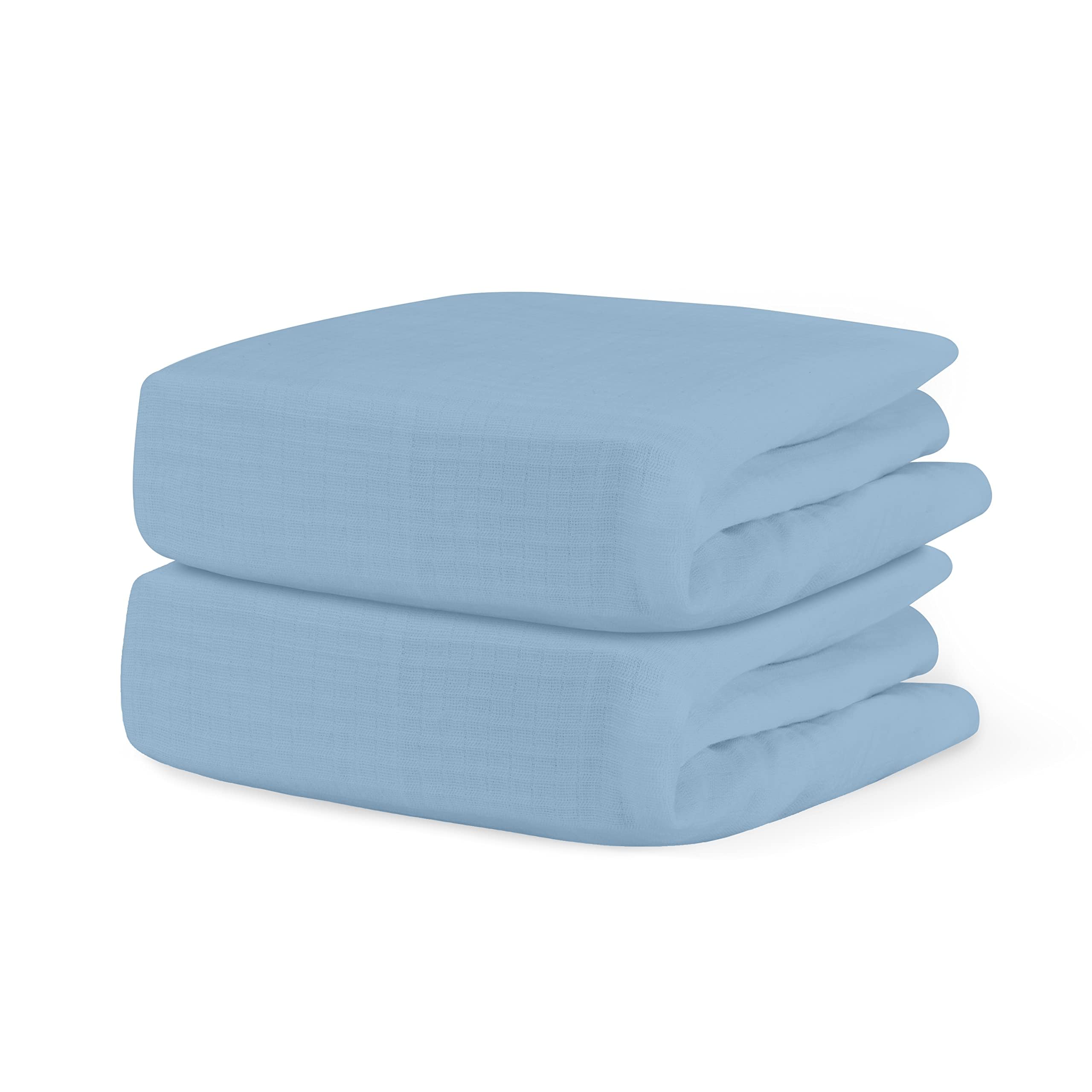 Newton Baby Sky Blue fitted crib sheet fabric close-up shows soft organic cotton.