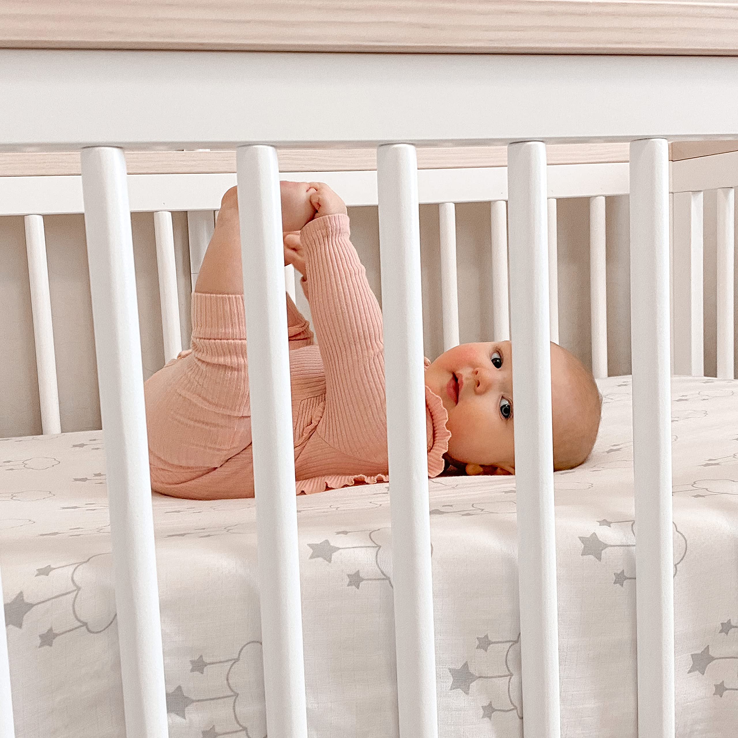 Newton Baby fitted crib sheet wishing on a star white color for nursery style