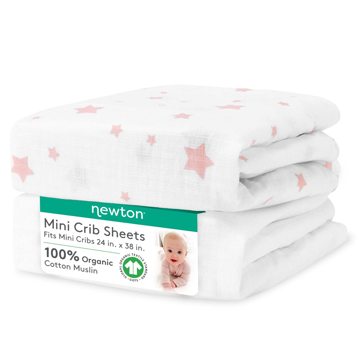 Newton Baby fitted mini crib sheets Stardust Coral highlight breathable organic cotton for baby comfort