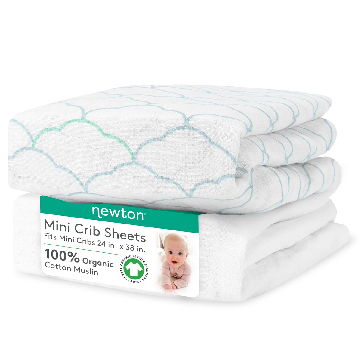 Newton Baby Moonstone Mist sheet close-up shows breathable organic cotton texture