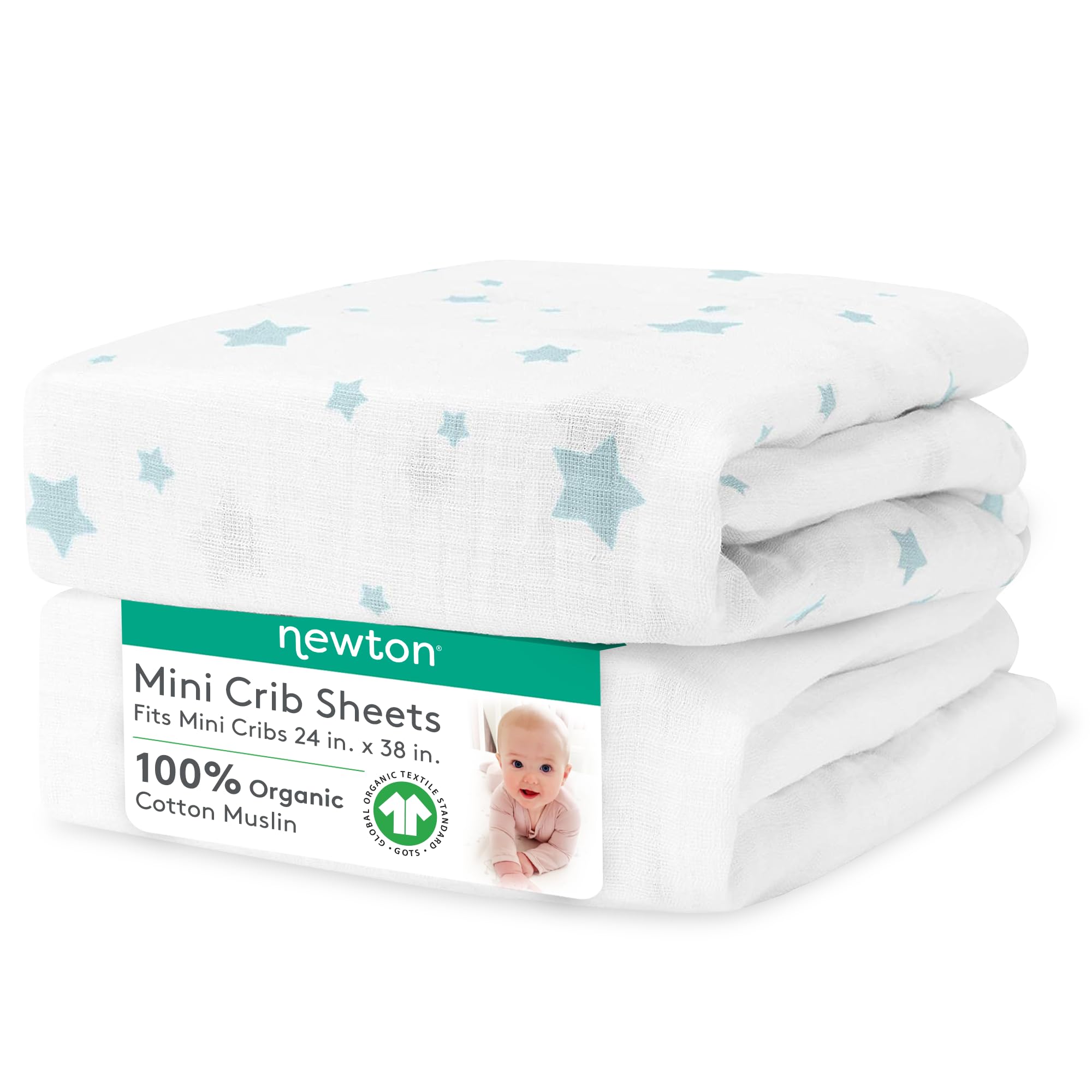 Newton Baby mini crib sheets Moonstone Mist showcase breathable organic cotton for baby's comfort