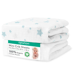 Newton Baby mini crib sheets Moonstone Mist showcase breathable organic cotton for baby's comfort