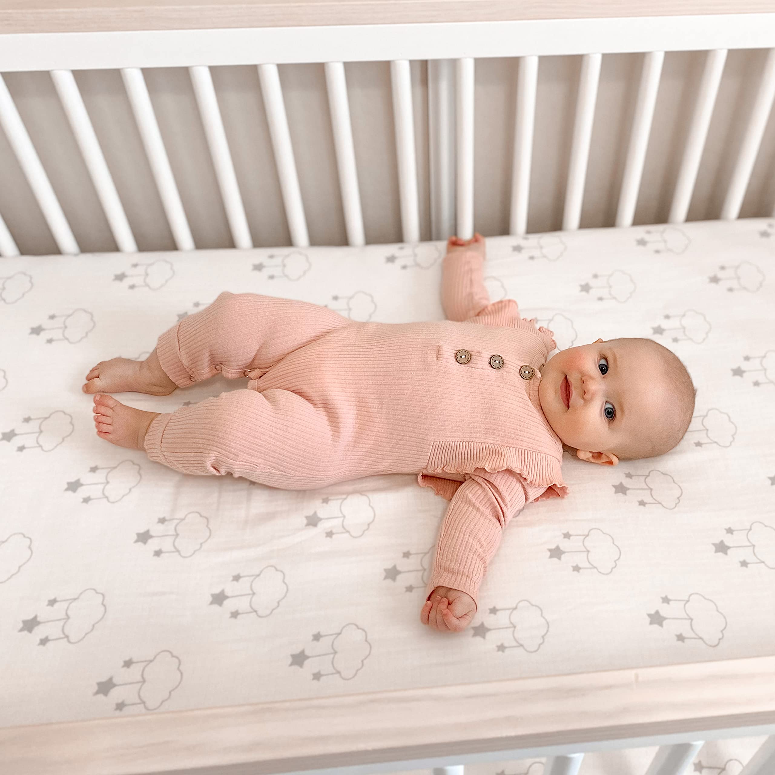 Newton Baby mini crib sheets snug fit elastic detail ensures safe crib sleep