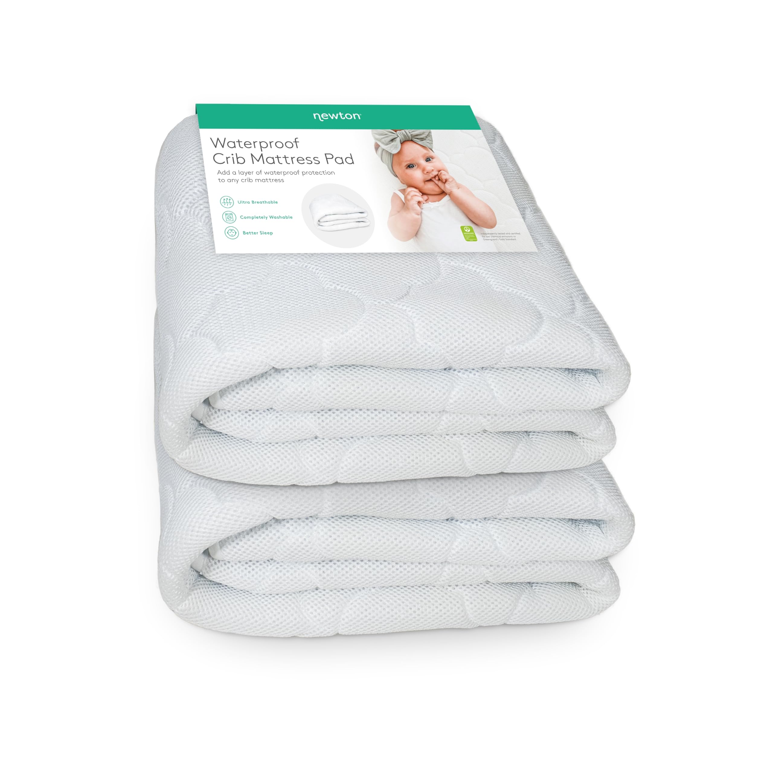Newton Baby waterproof-crib-mattress-pad-waterproof-layer protects the mattress from leaks.