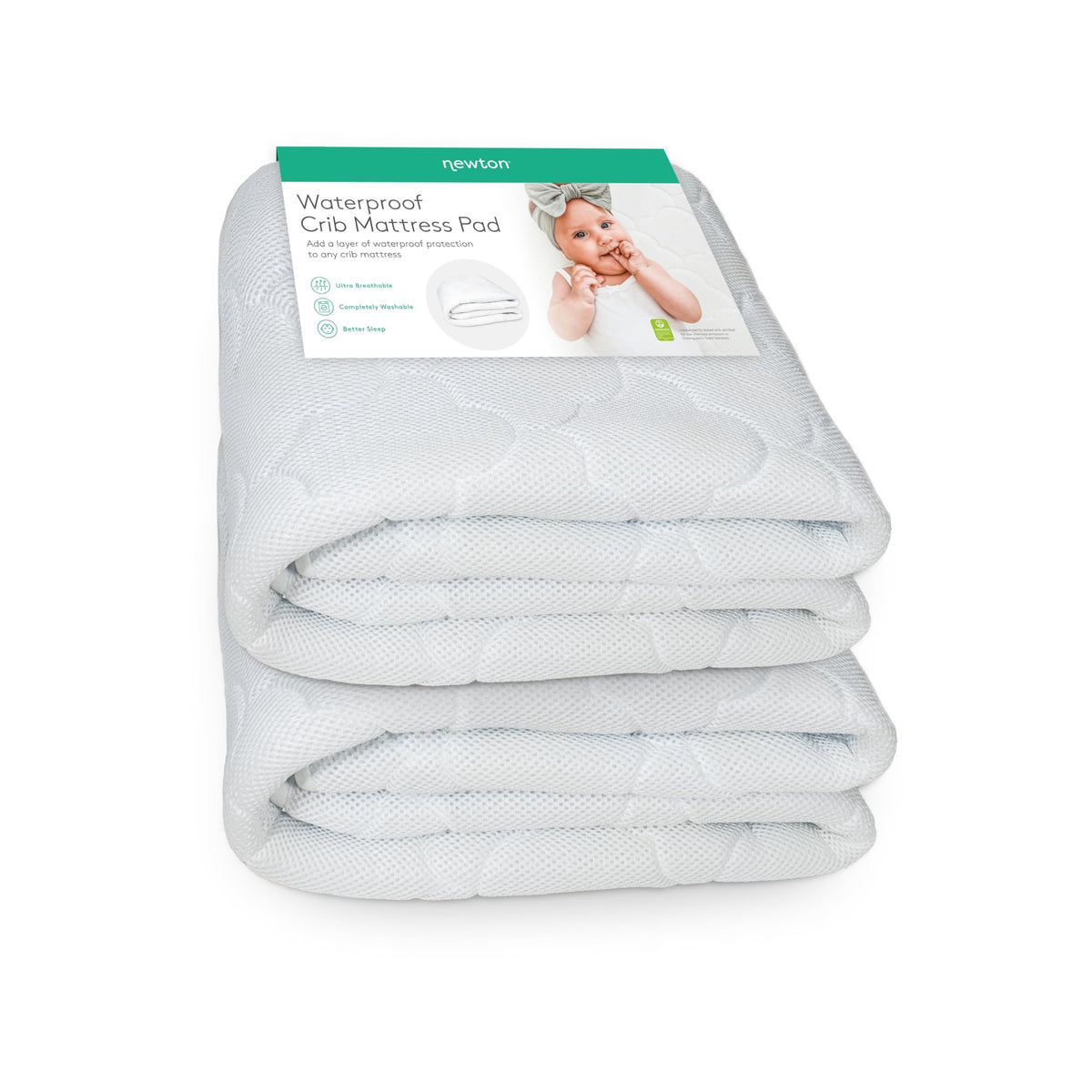 Newton Baby waterproof-crib-mattress-pad-waterproof-layer protects the mattress from leaks.