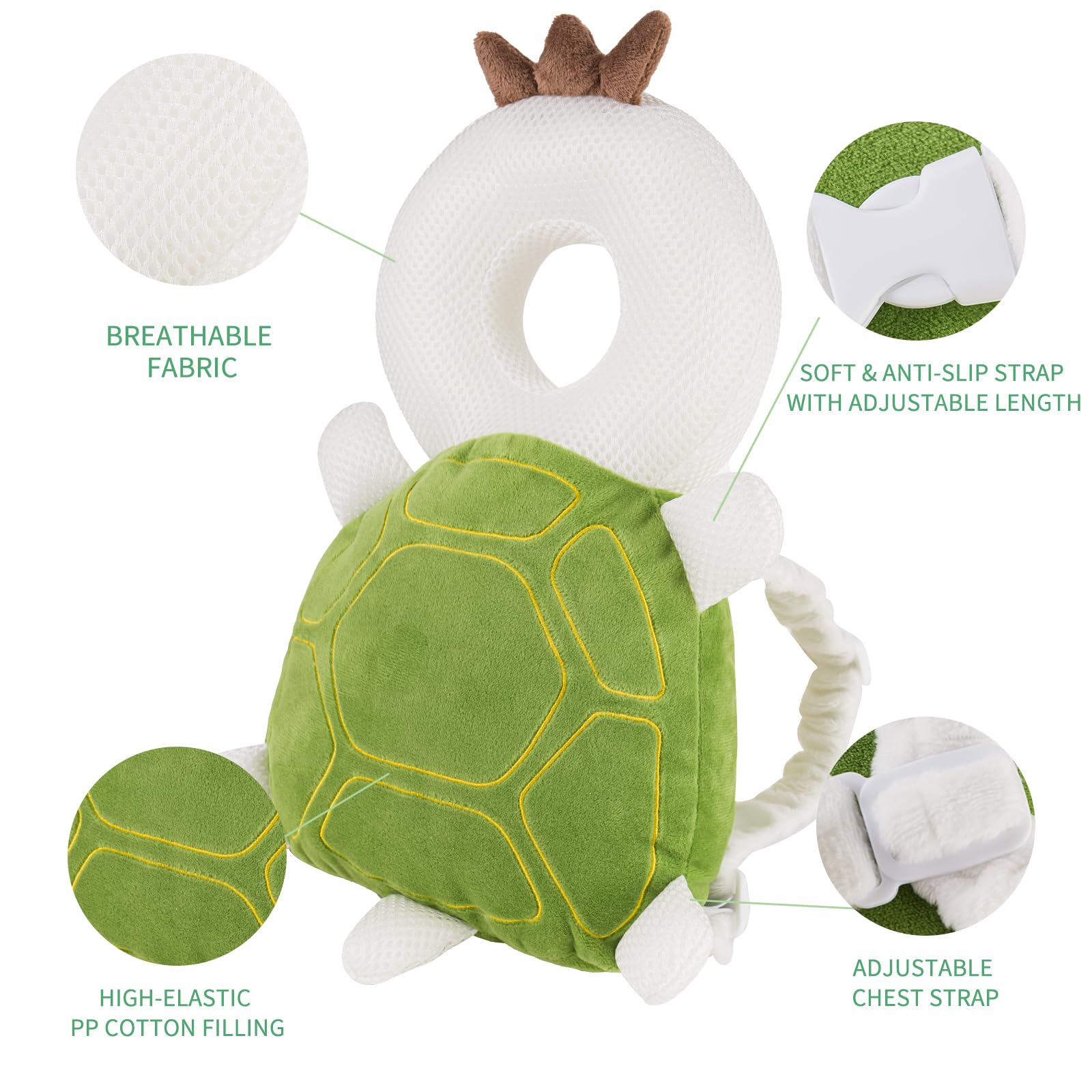 Newvenper baby head protector backpack close-up of elasticated shoulders for adjustable comfort.