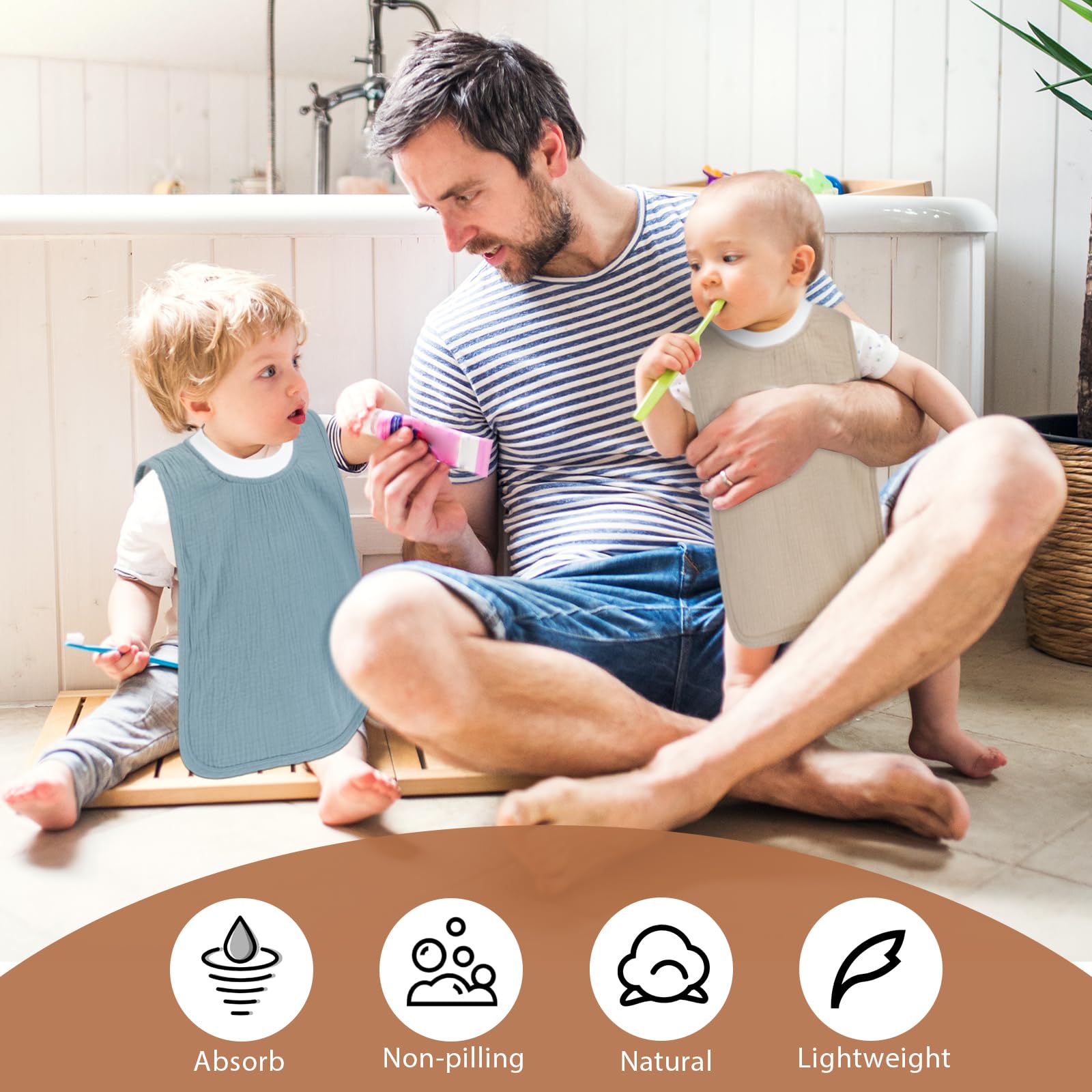 Newwiee Baby Bib easy-slip-on design fits larger head sizes comfortably.
