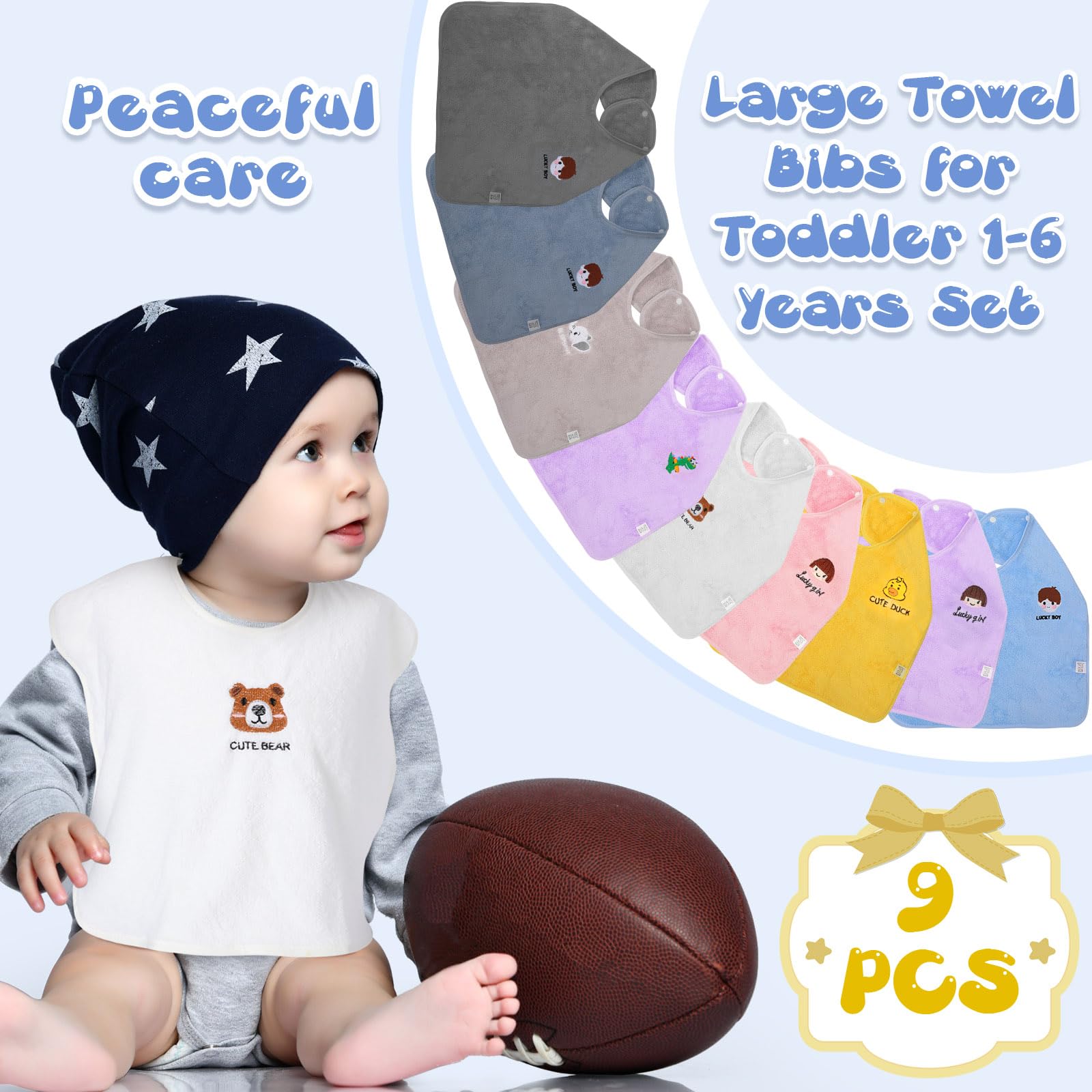 Newwiee coral fleece bibs offer soft touch and strong absorption.