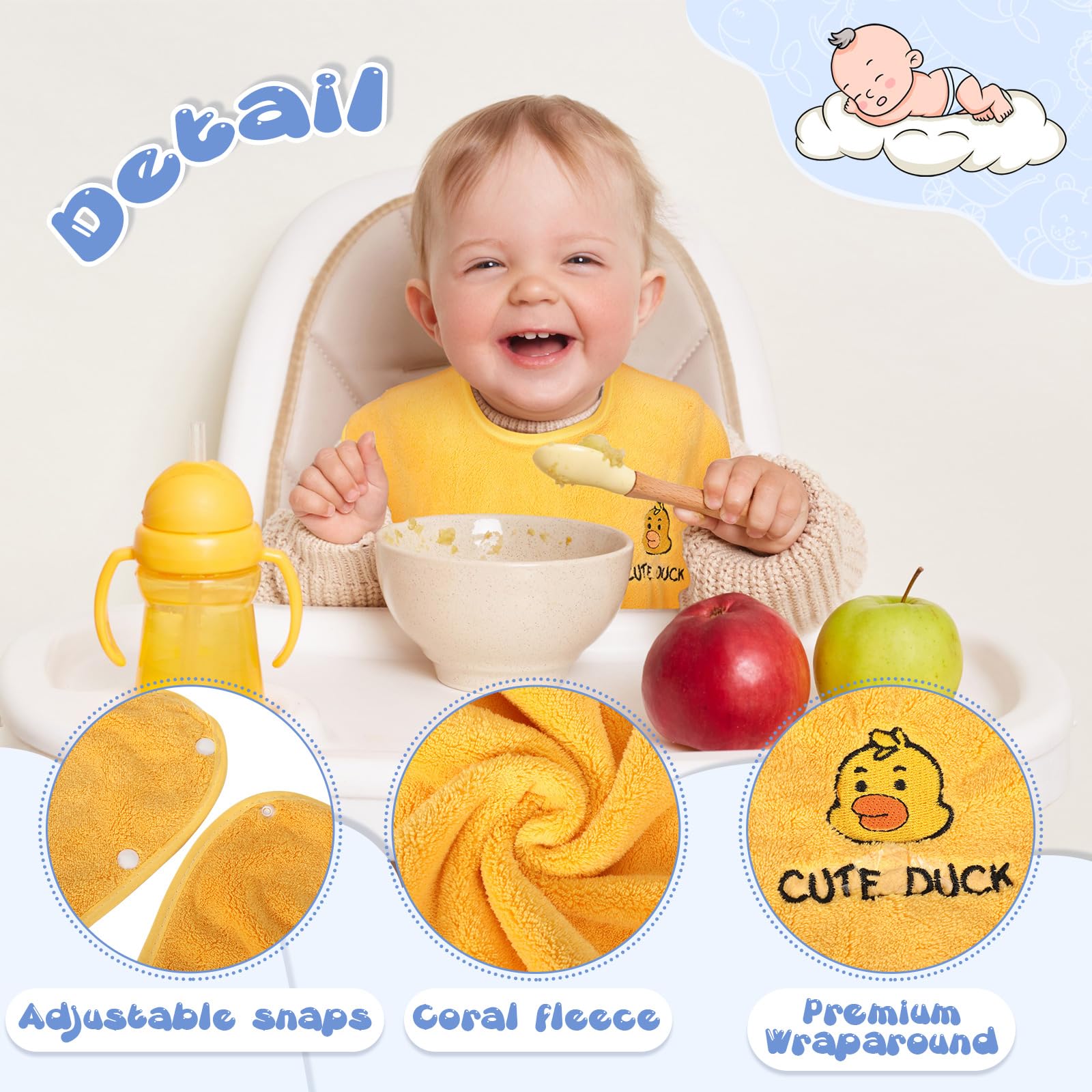 Newwiee coral fleece bibs feel soft and absorbent against skin