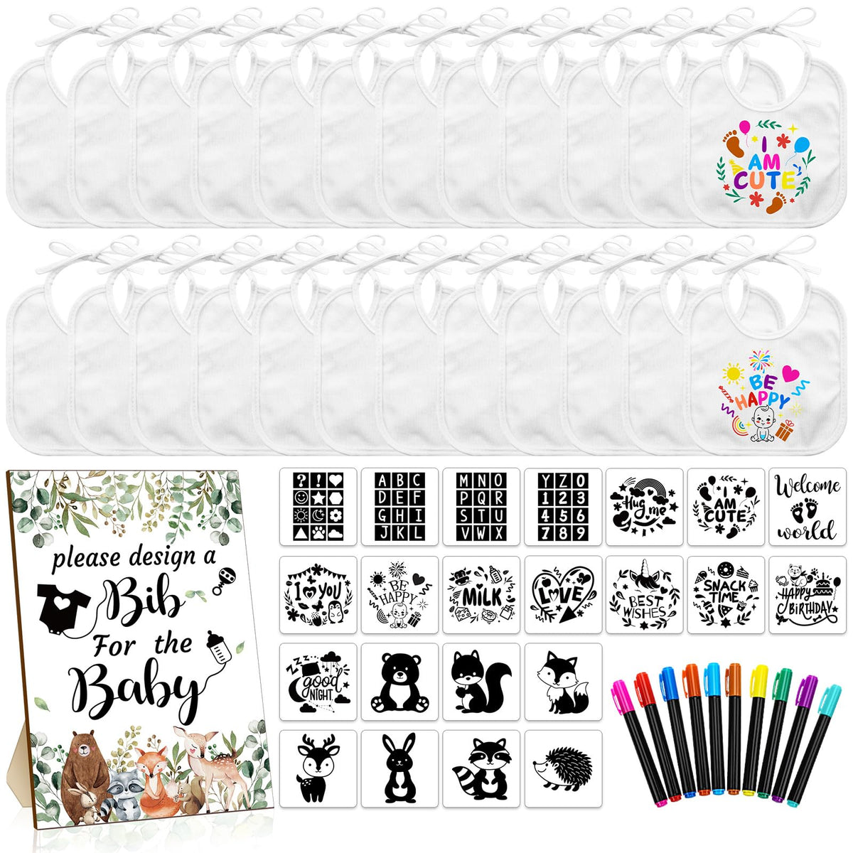 Newwiee white bibs 7x7 inch with lace closure for easy wearing and comfort.