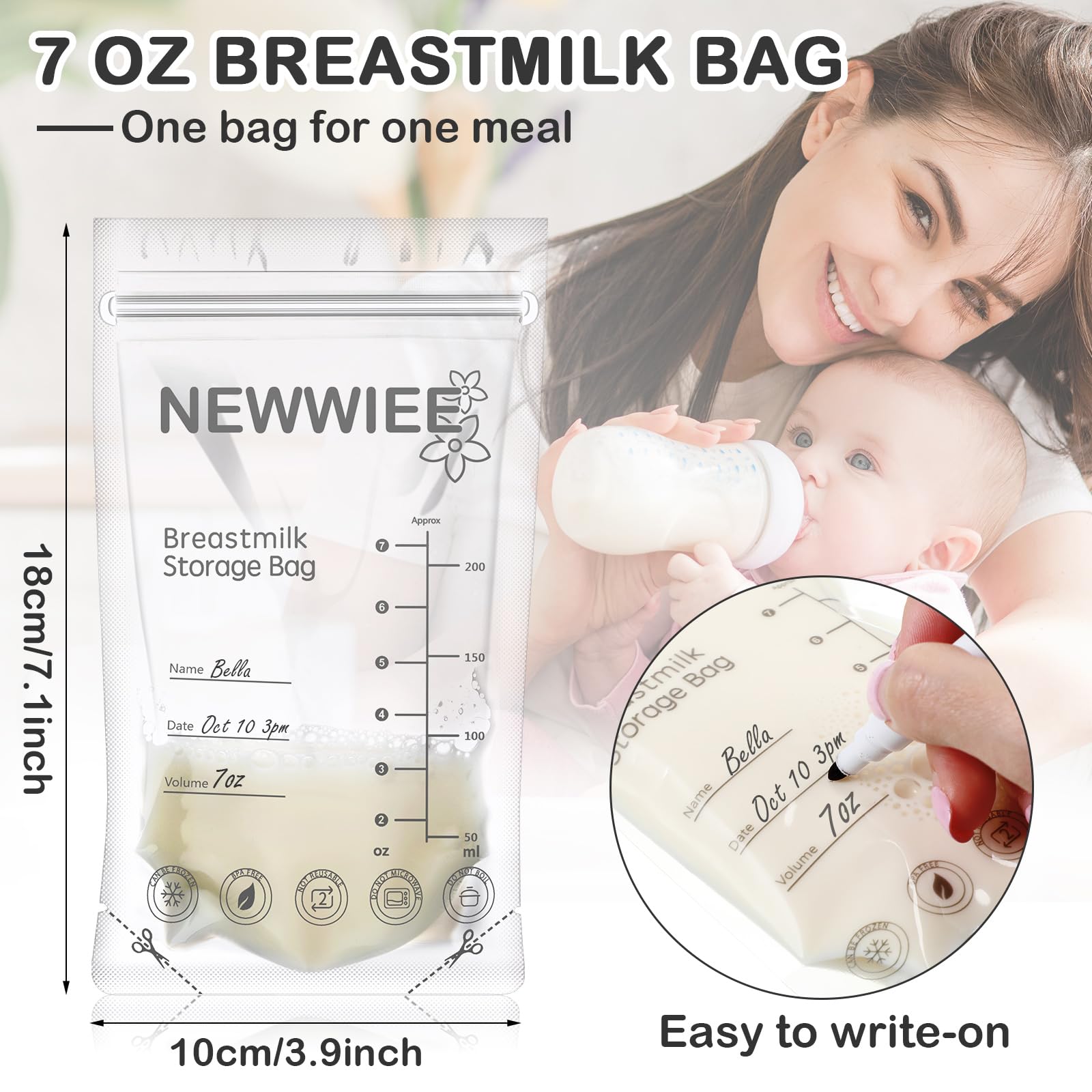 Newwiee 7oz bag shows writable date labels for tracking.