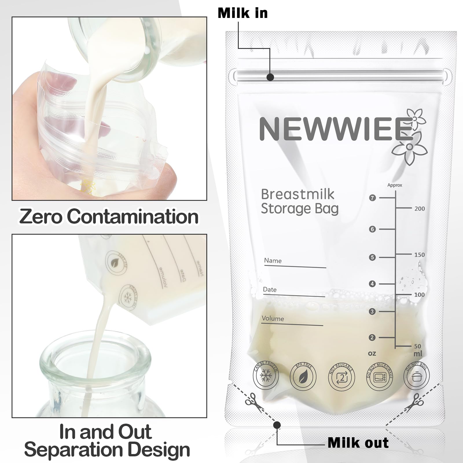 Newwiee bag demonstrates double opening for easy pouring.