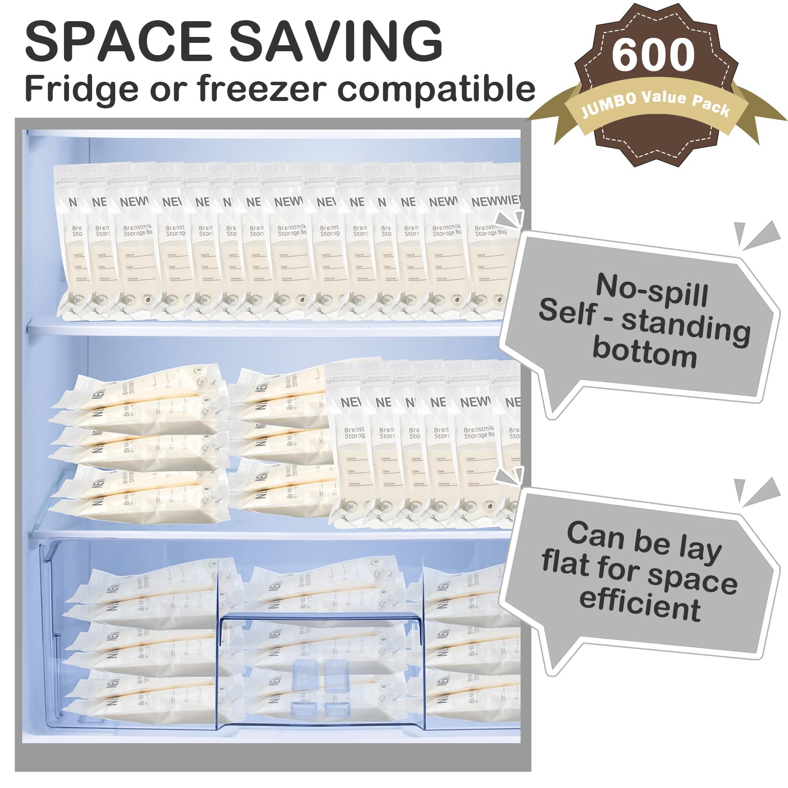 Newwiee freezer-storage bags ready for frozen milk organization.
